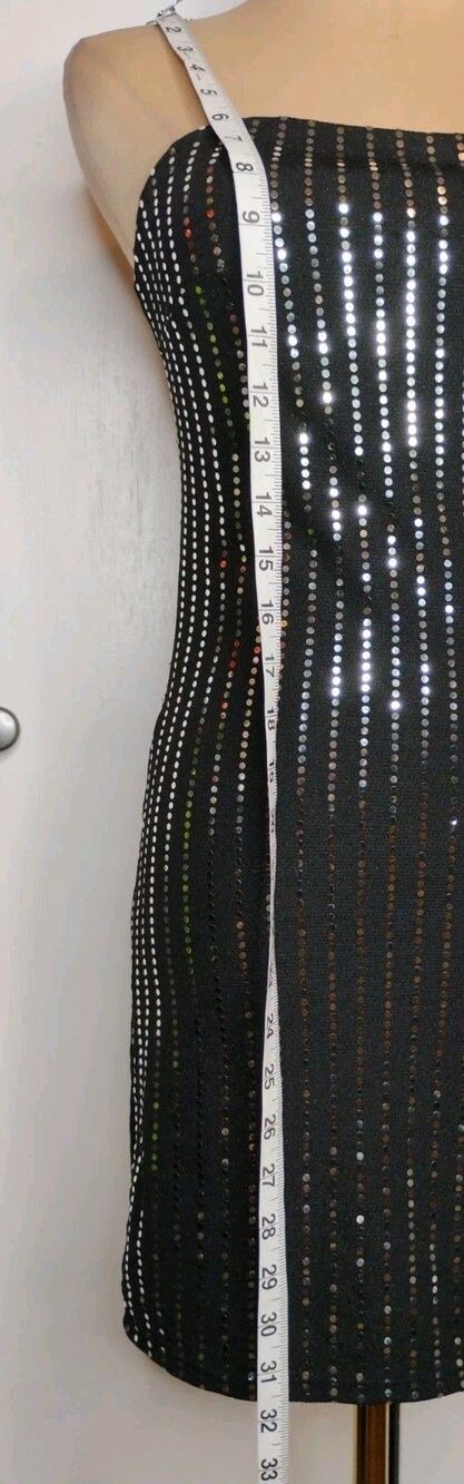Forever 21 Black Sequin Strappy Bodycon Mini Dress Sz S Sleeveless - Picture 4 of 8